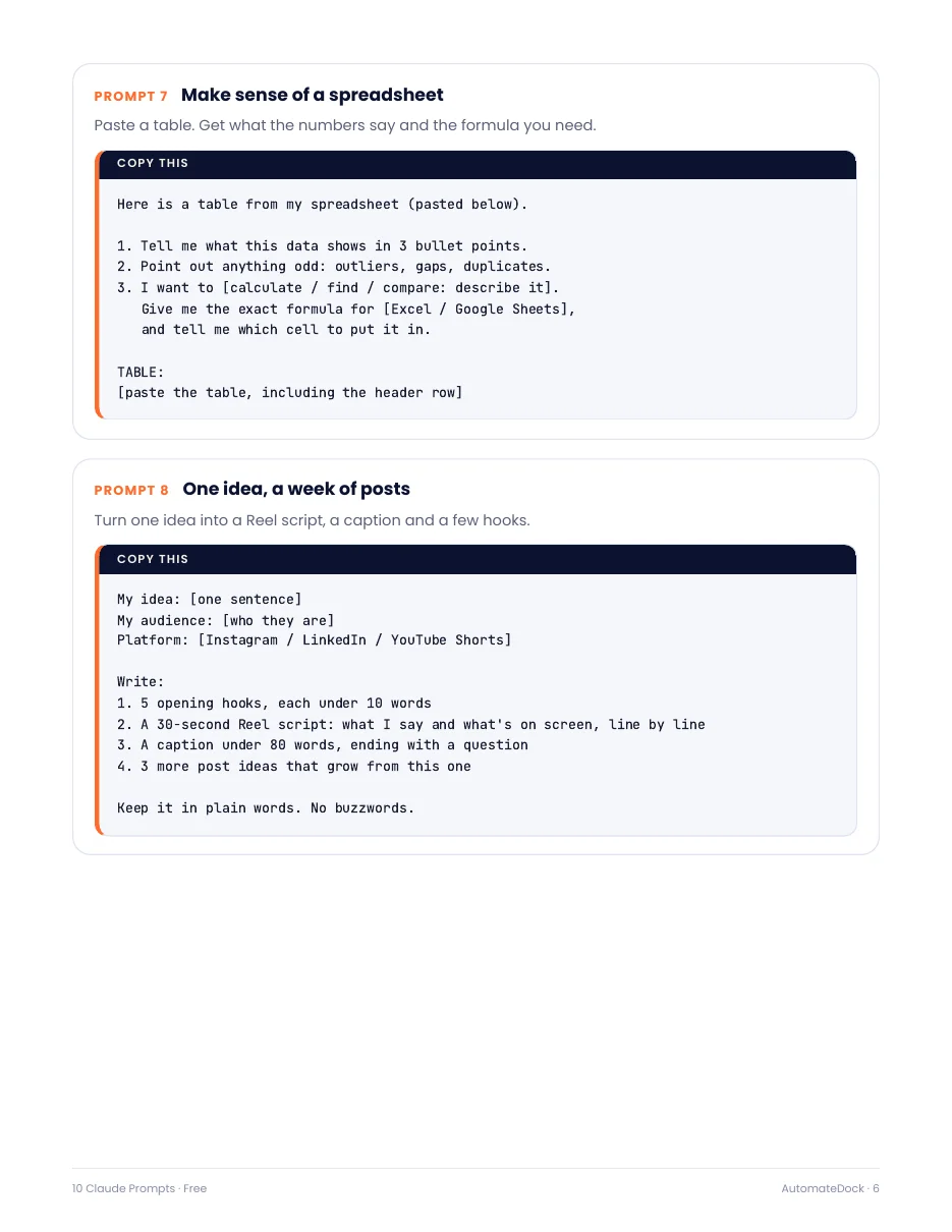 Prompts 7 and 8: make sense of a spreadsheet, one idea into a week of posts